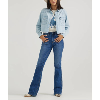 Wrangler Womens Cut-Off Denim Boyfriend Shirt