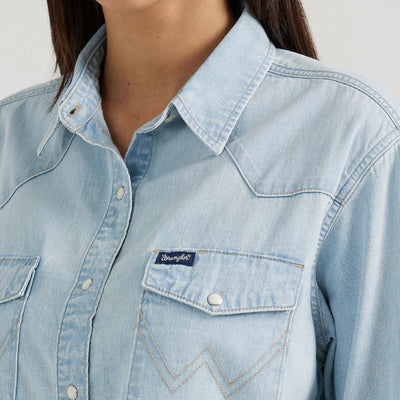 Wrangler Womens Cut-Off Denim Boyfriend Shirt