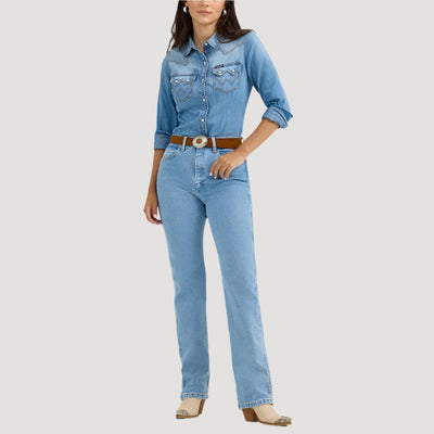 Wrangler Womens Denim Cowboy Snap Shirt Blue Denim - 112367313