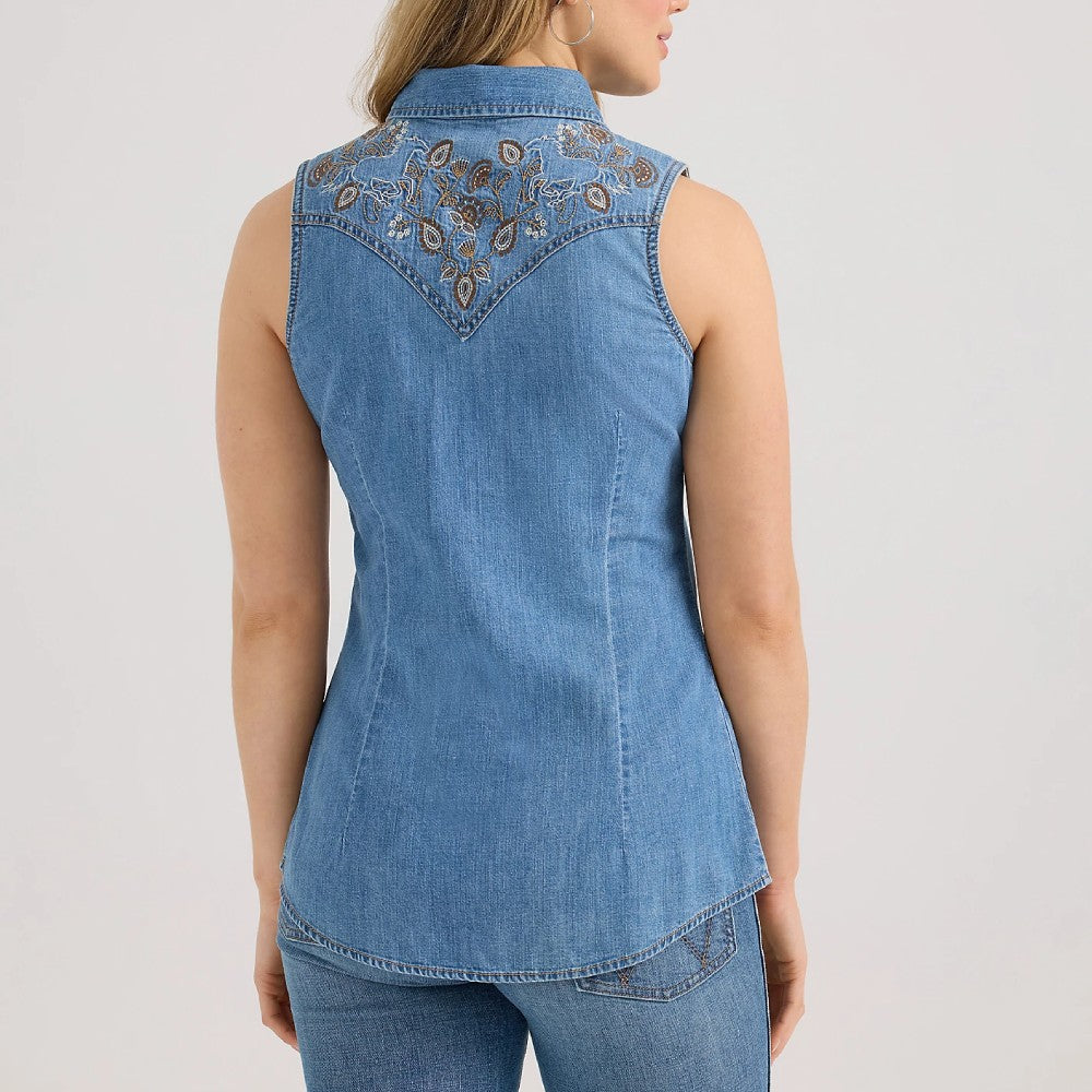 Wrangler Womens Embellished Denim Blouse