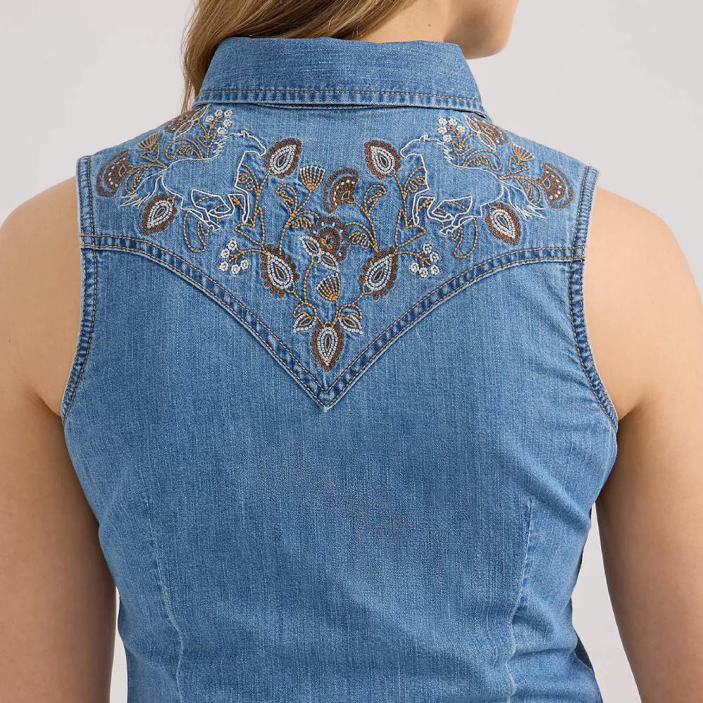 Wrangler Womens Embellished Denim Blouse