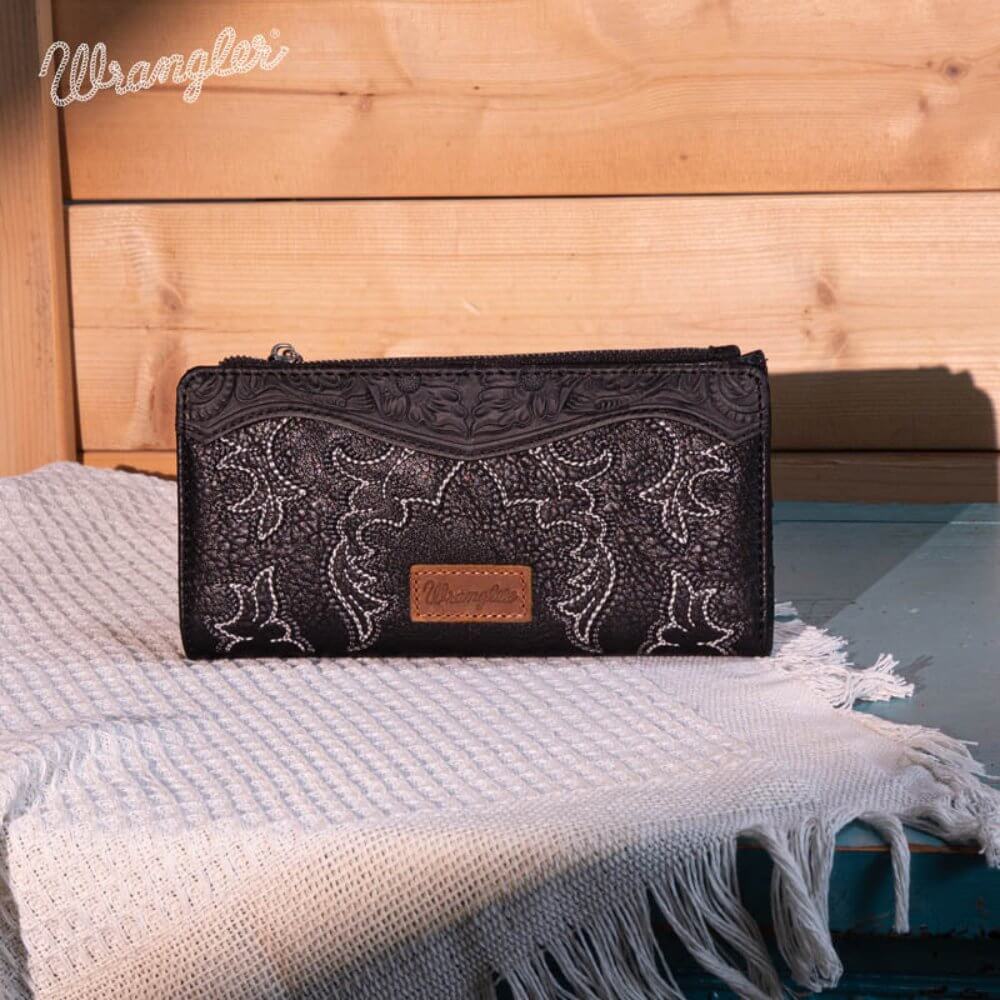 Wrangler Womens Embroidered Bi-Fold Wallet Black - WG145-212BK