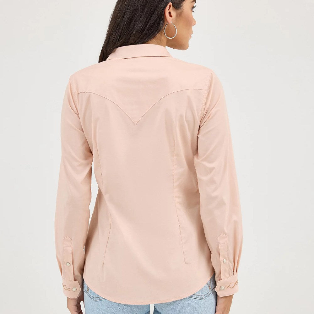 Wrangler Womens Embroidered Collar Slim Western Shirt Pink - 112372603
