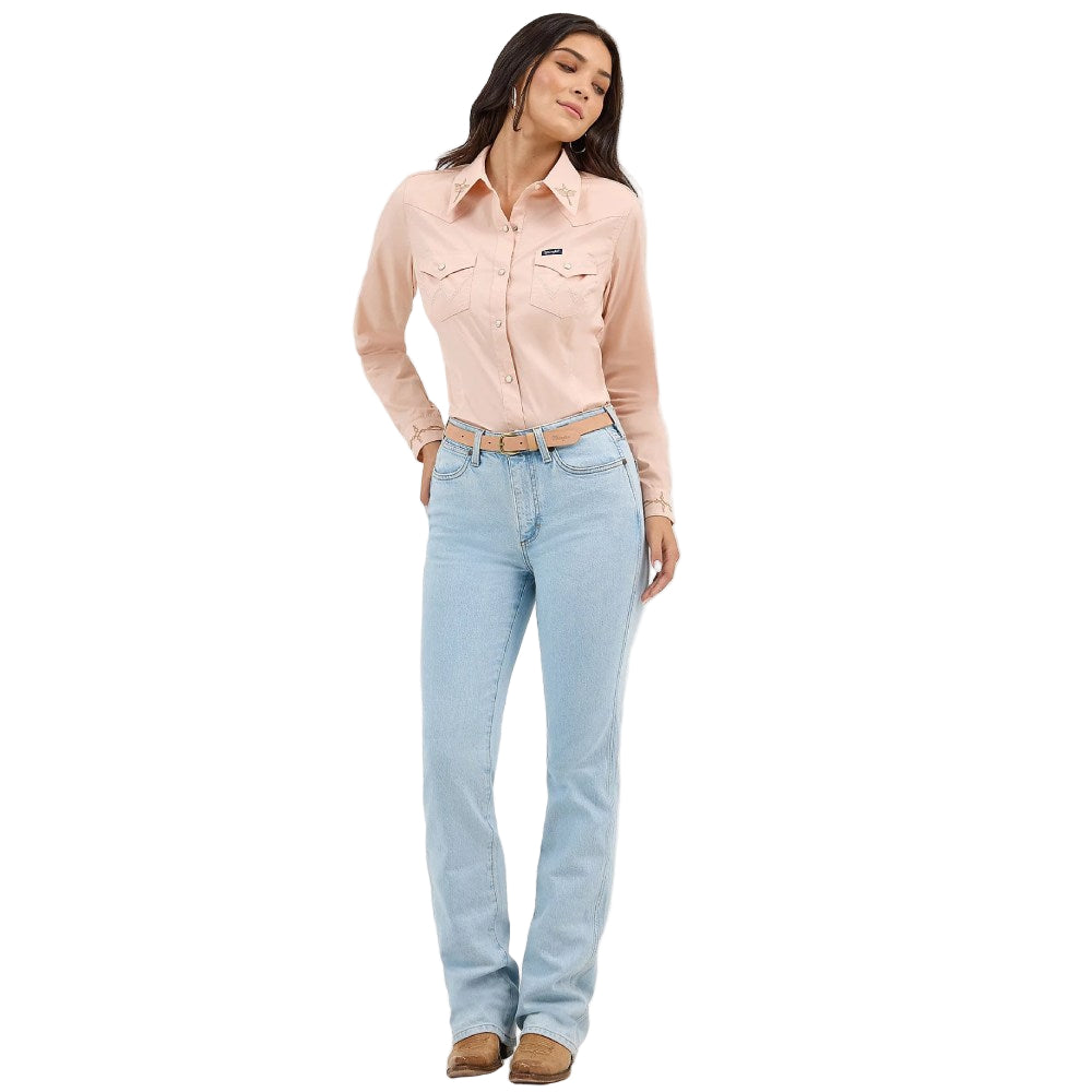 Wrangler Womens Embroidered Collar Slim Western Shirt Pink - 112372603