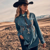 Wrangler Womens Embroidered Horses Western Snap Shirt Embroidery Mid Wash - 112371715