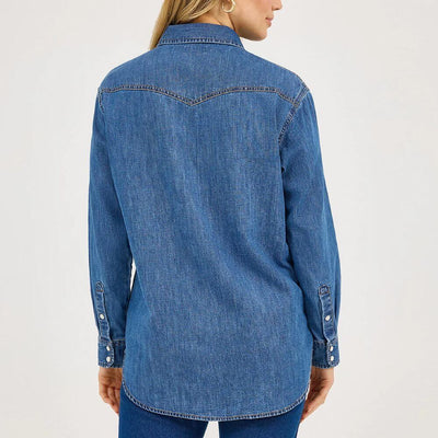 Wrangler Womens Embroidered Horses Western Snap Shirt Embroidery Mid Wash - 112371715