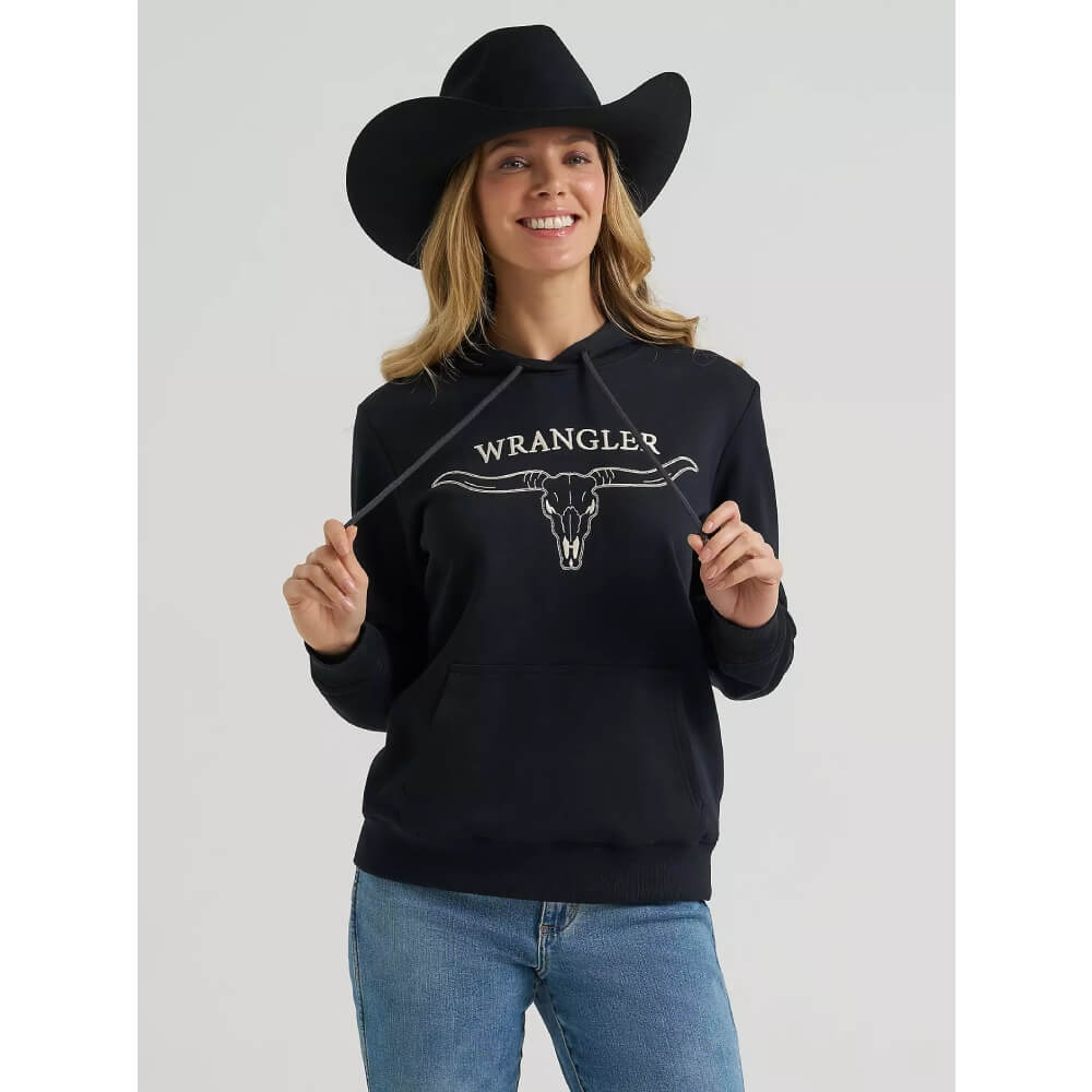 Wrangler Womens Embroidered Steer Head Graphic Hoodie Black - 112380251