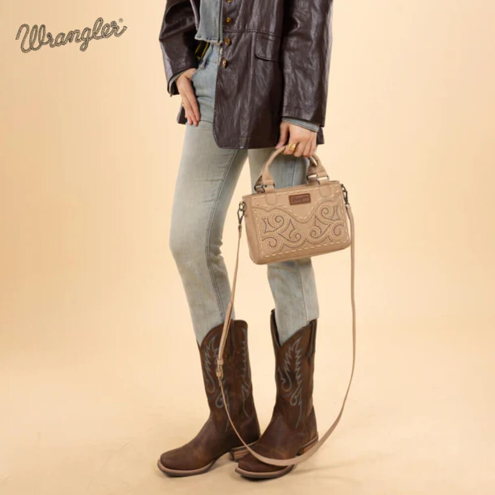 Wrangler Womens Embroidered Swirl Mini Satchel/ Crossbody Tan - WG337-2003TN