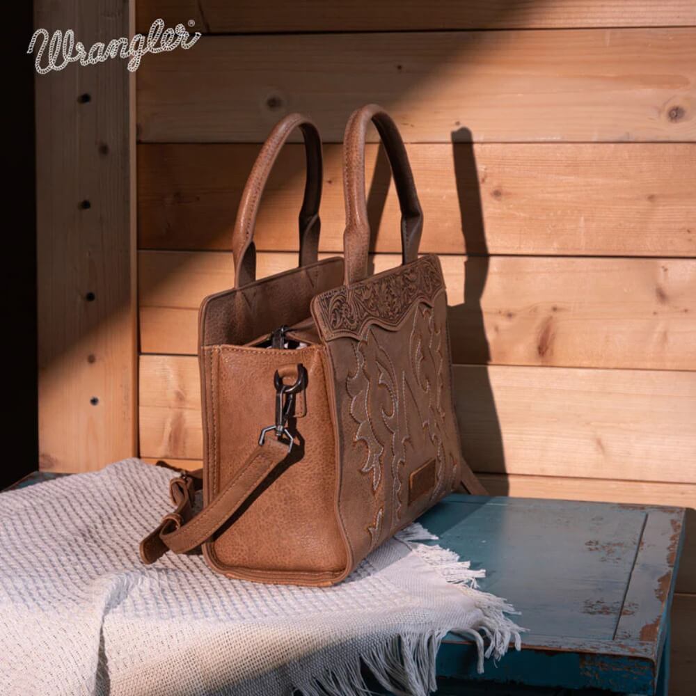 Wrangler Womens Embroidered Tote/Crossbody Khaki - WG145G-9250KH