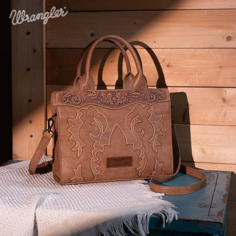 Wrangler Womens Embroidered Tote/Crossbody Khaki - WG145G-9250KH