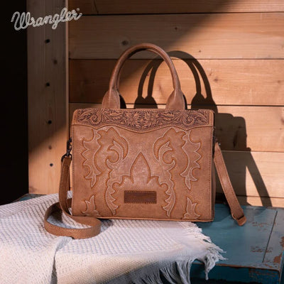 Wrangler Womens Embroidered Tote/Crossbody Khaki - WG145G-9250KH