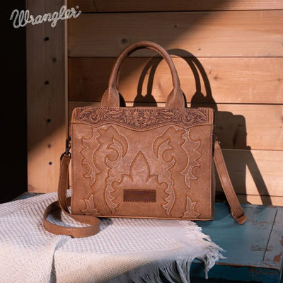 Wrangler Womens Embroidered Tote/Crossbody Khaki - WG145G-9250KH