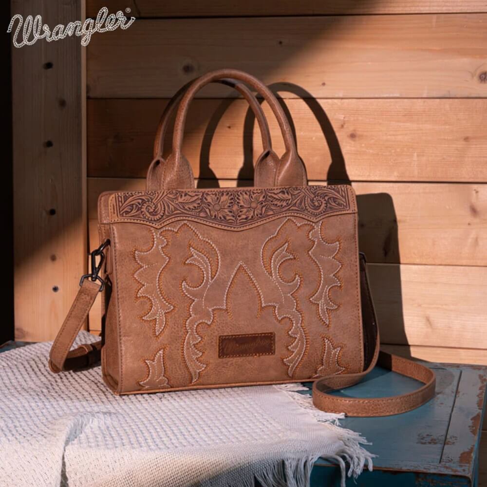 Wrangler Womens Embroidered Tote/Crossbody Khaki - WG145G-9250KH