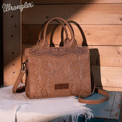 Wrangler Womens Embroidered Tote/Crossbody Khaki - WG145G-9250KH