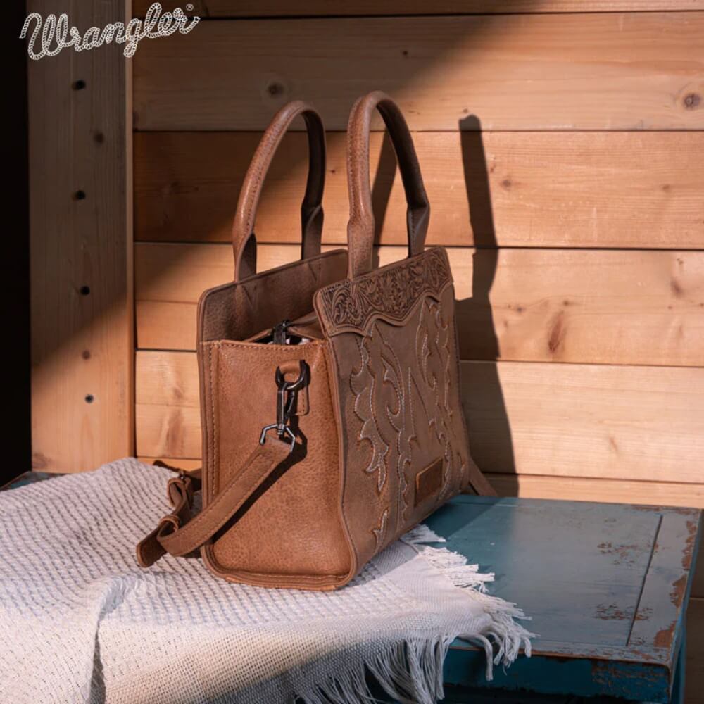 Wrangler Womens Embroidered Tote/Crossbody Khaki - WG145G-9250KH