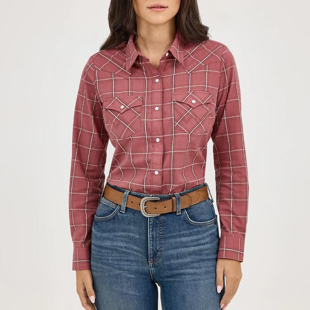 Wrangler Womens Essential Plaid Western Shirt Dusk Wine - 112371683