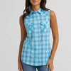 Wrangler Womens Essential Sleeveless Plaid Western Shirt Pool Blue - 112379474