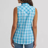 Wrangler Womens Essential Sleeveless Plaid Western Shirt Pool Blue - 112379474
