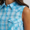 Wrangler Womens Essential Sleeveless Plaid Western Shirt Pool Blue - 112379474