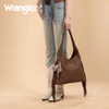 Wrangler Womens Fringe Floral Tooled Hobo Bag Coffee