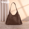 Wrangler Womens Fringe Floral Tooled Hobo Bag Coffee