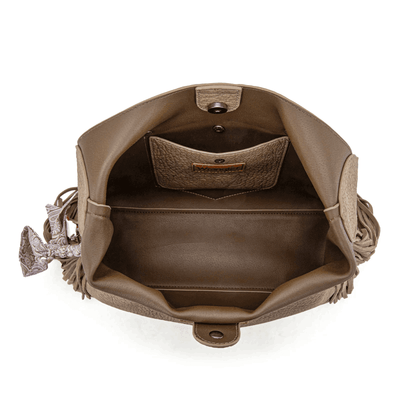 Wrangler Womens Fringe Floral Tooled Hobo Bag Khaki