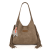 Wrangler Womens Fringe Floral Tooled Hobo Bag Khaki