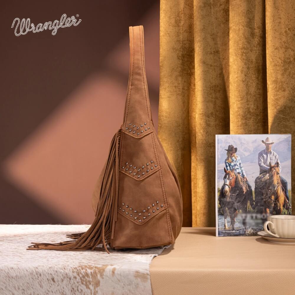 Wrangler Womens Fringe Studded Hobo Bag