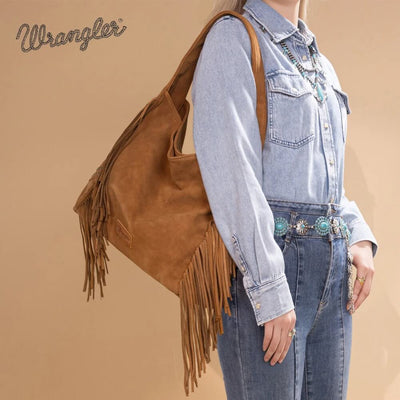 Wrangler Womens Fringe Studded Hobo Bag