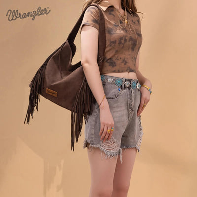 Wrangler Womens Fringe Studded Hobo Bag