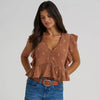 Wrangler Womens Gauzy Flutter Sleeve Blouse Brown - 112380602