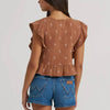Wrangler Womens Gauzy Flutter Sleeve Blouse Brown - 112380602