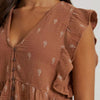 Wrangler Womens Gauzy Flutter Sleeve Blouse Brown - 112380602