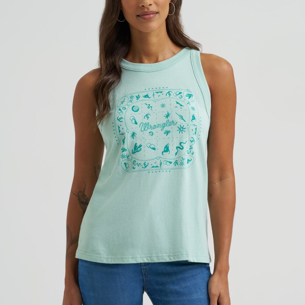 Wrangler Womens Graphic Goddess Tank Top Lichen Heather - 112375859