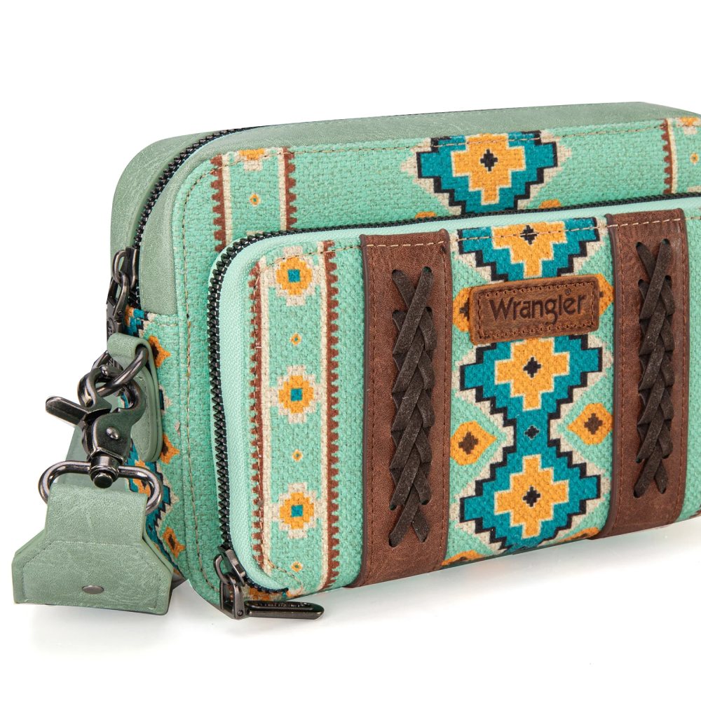 Wrangler Womens Green Crossbody Aztec Bag