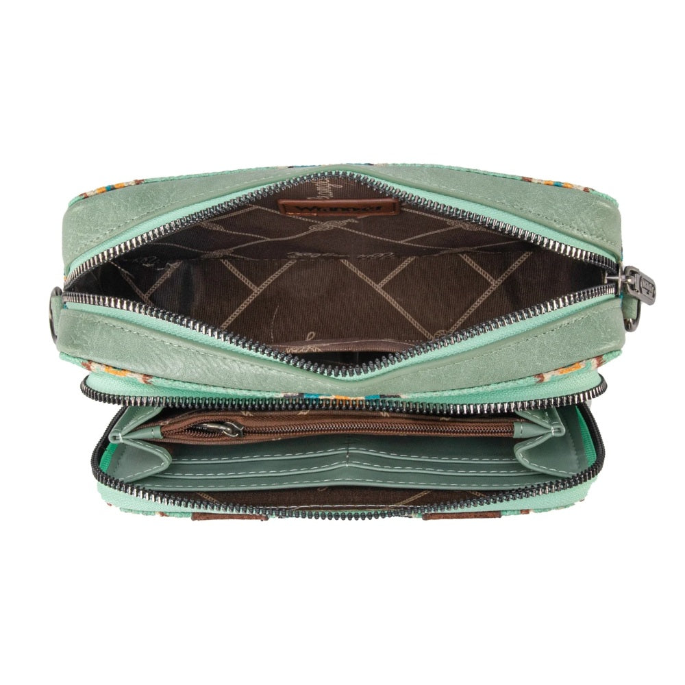 Wrangler Womens Green Crossbody Aztec Bag