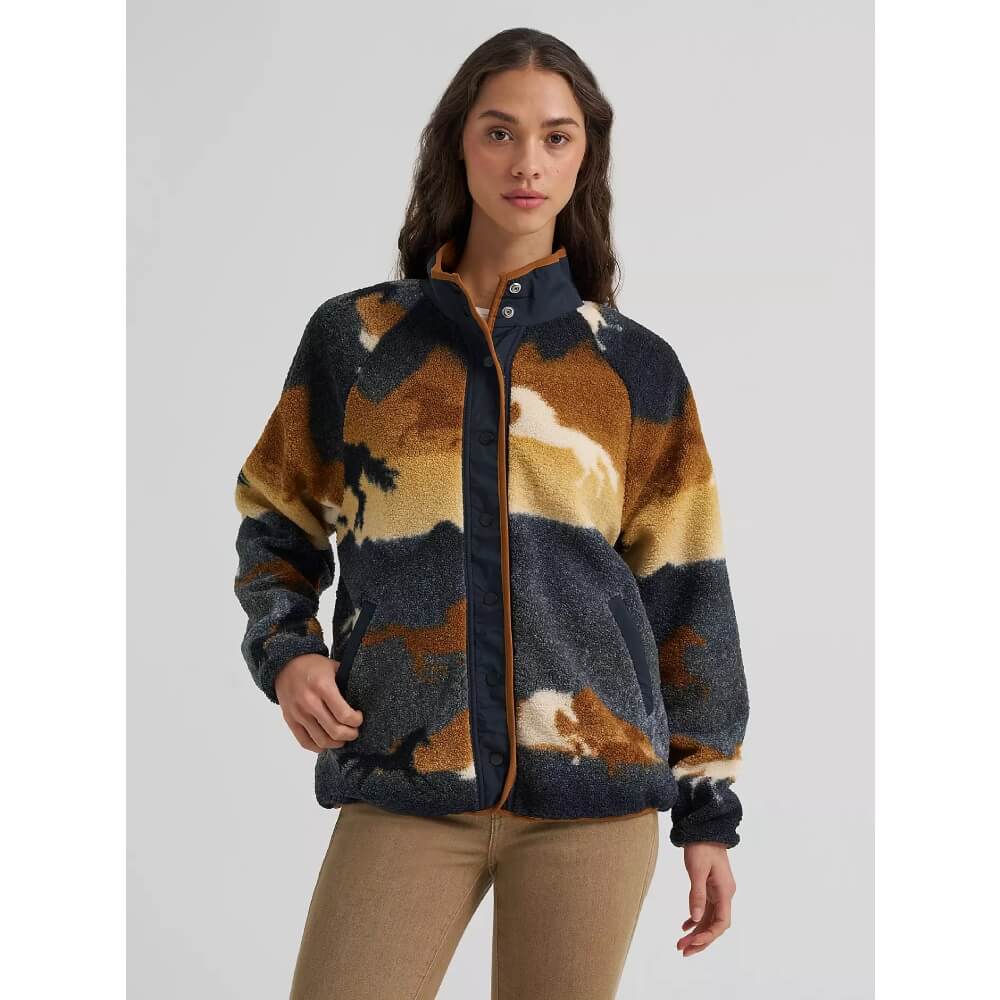 Wrangler Womens Hay Away Big Sky Sherpa Snap Jacket Desert Tapestry - 112383035