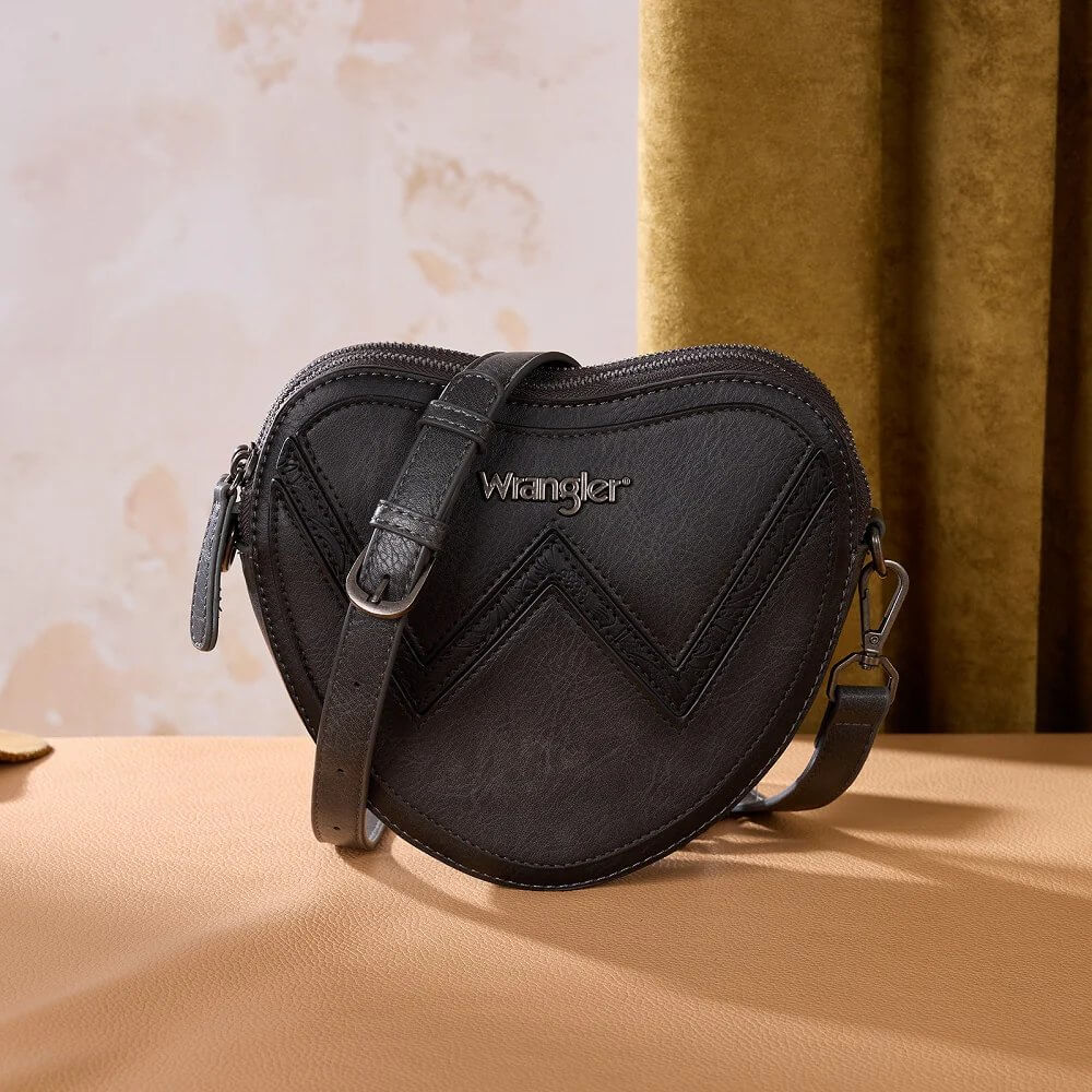 Wrangler Womens Heart Shaped Chevron Stitch Crossbody Bag Black - WG480-520BK