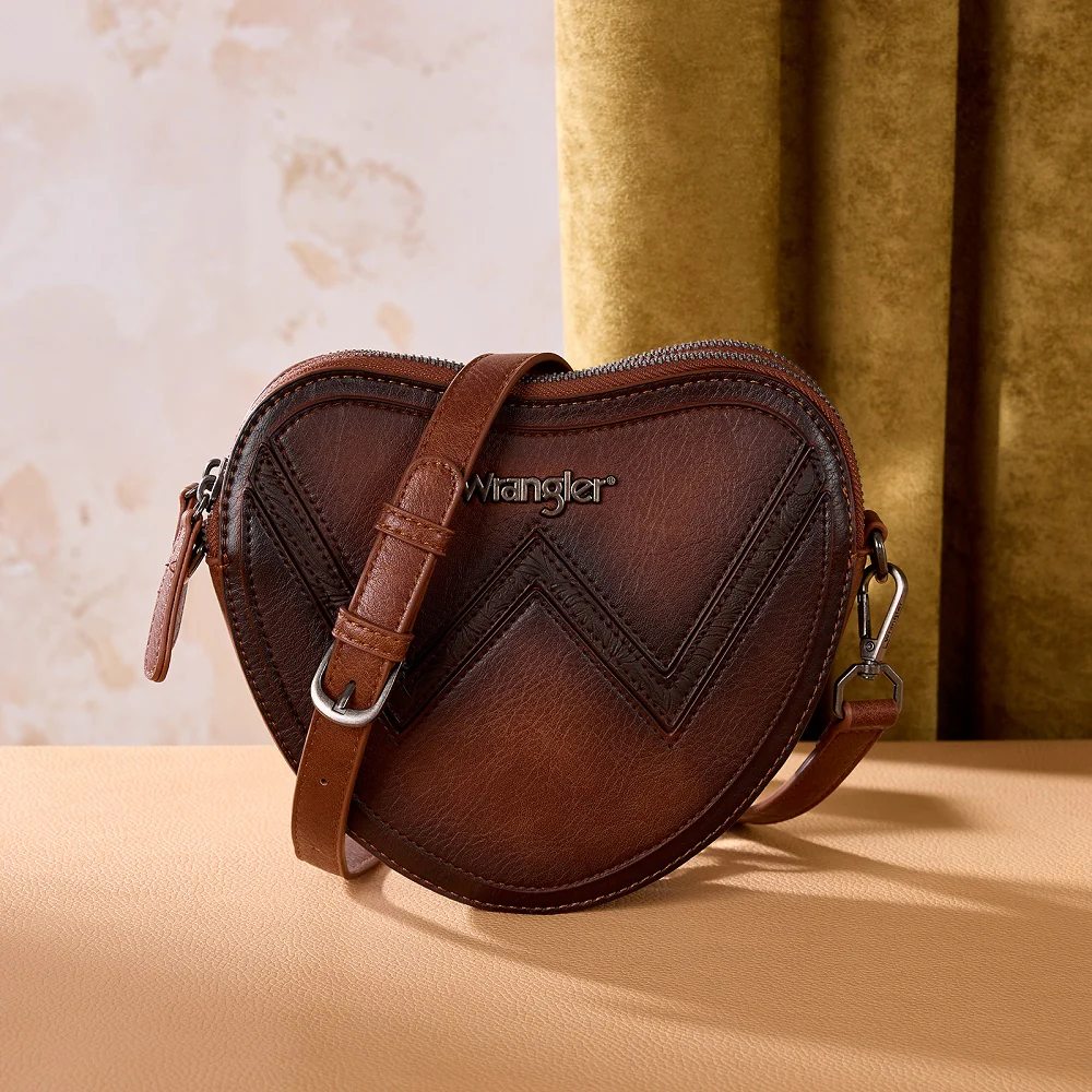 Wrangler Womens Heart Shaped Chevron Stitch Crossbody Bag Brown - WG480-520BR