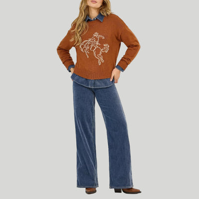Wrangler Womens Horse Intarsia Crew Neck Sweater