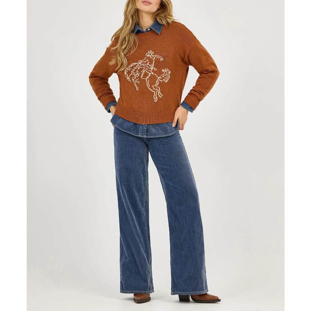 Wrangler Womens Horse Intarsia Crew Neck Sweater - 112372331