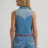 Wrangler Womens Horseshoe Sleeveless Denim Snap Shirt Blue - 112379512