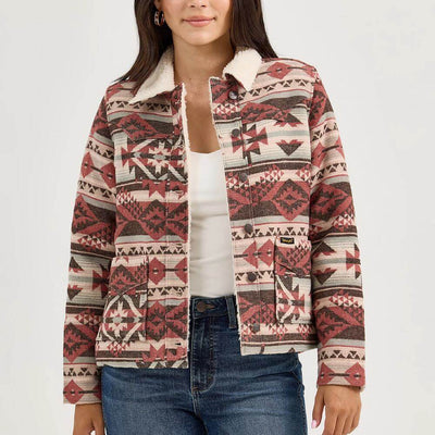 Wrangler Womens Jacquard Barn Jacket Burgundy - 112368301