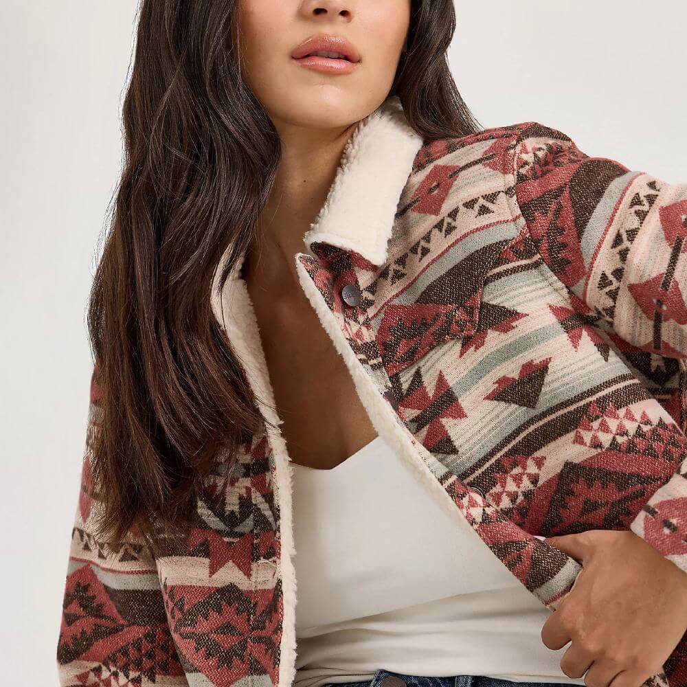 Wrangler Womens Jacquard Barn Jacket Burgundy - 112368301