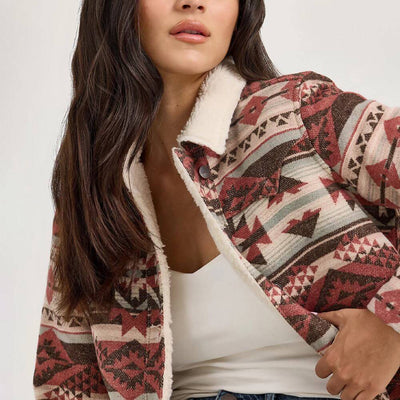 Wrangler Womens Jacquard Barn Jacket Burgundy - 112368301