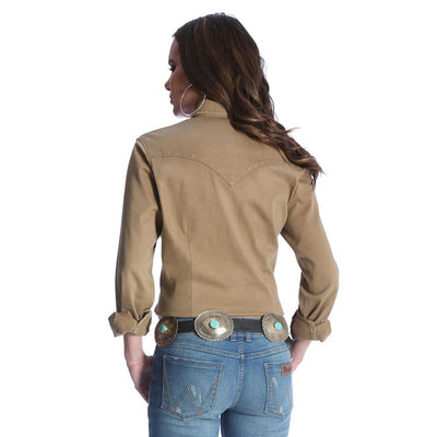 Wrangler Womens Khaki Long Sleeve Snap Shirt