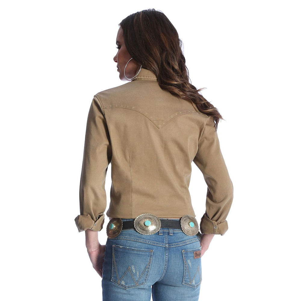 Wrangler Womens Khaki Long Sleeve Snap Shirt - LW1031T