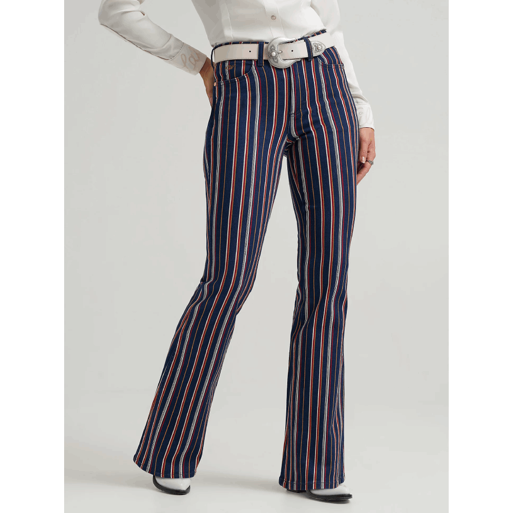 Wrangler Womens Lainey Wilson Striped Flare Jeans Yarn Dye Blue