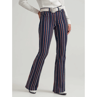 Wrangler Womens Lainey Wilson Striped Flare Jeans Yarn Dye Blue