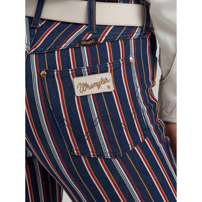 Wrangler Womens Lainey Wilson Striped Flare Jeans Yarn Dye Blue